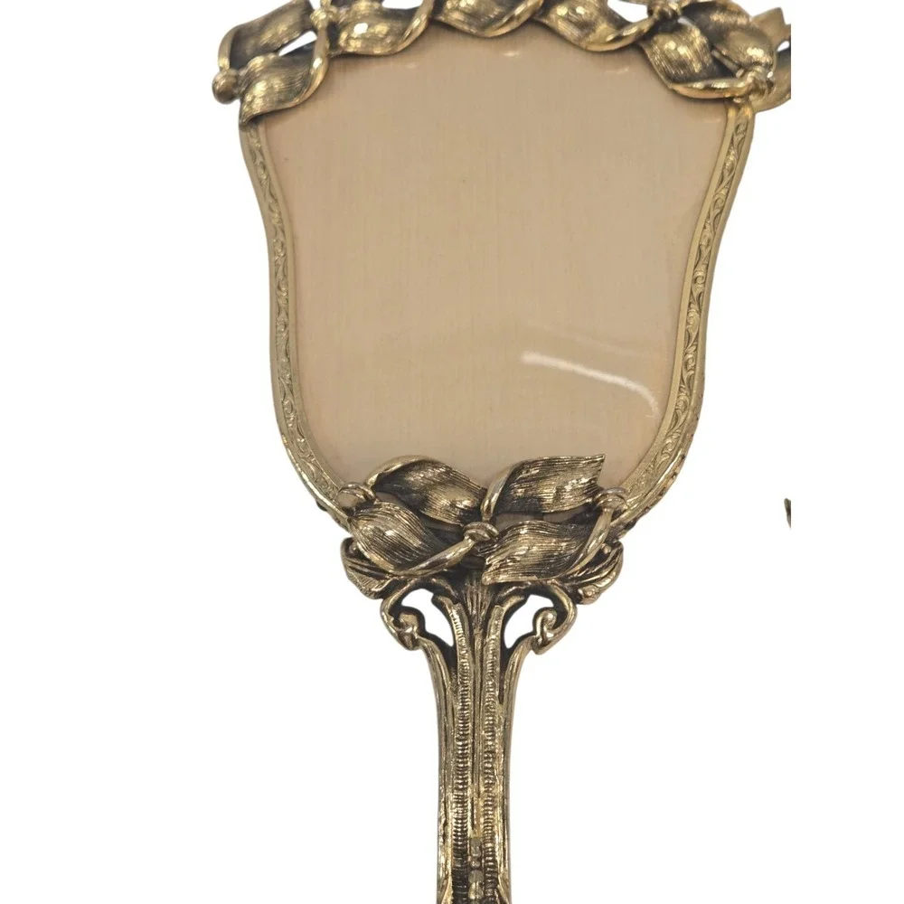 Antique 24kt Gold-Plated‎ Vanity Dresser Set with Hand Mirror and Brush